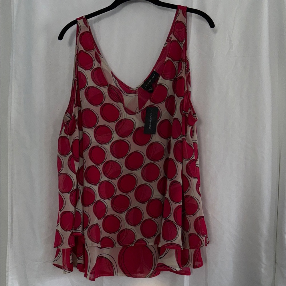 Lane Bryant Pink Polka Dot Layered V-Neck Camisole